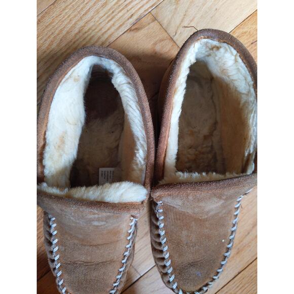 LL BEAN Mens Brown Suede Moccasin Slippers Sherpa Lined Size 8 Medium Classic - Picture 5 of 11